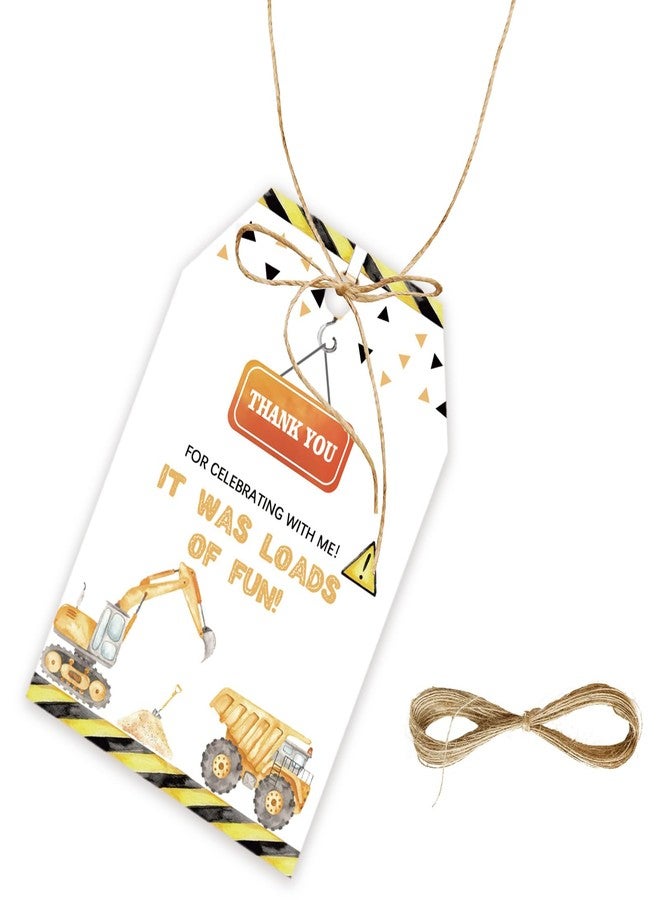 FORSHEEP 50pcs Construction Thank You Tags, Excavator Gift Tag with String for Boy Birthday Party, Dump Truck Thank You Paper Tags for Gender Reveal Party Favors - Image 1